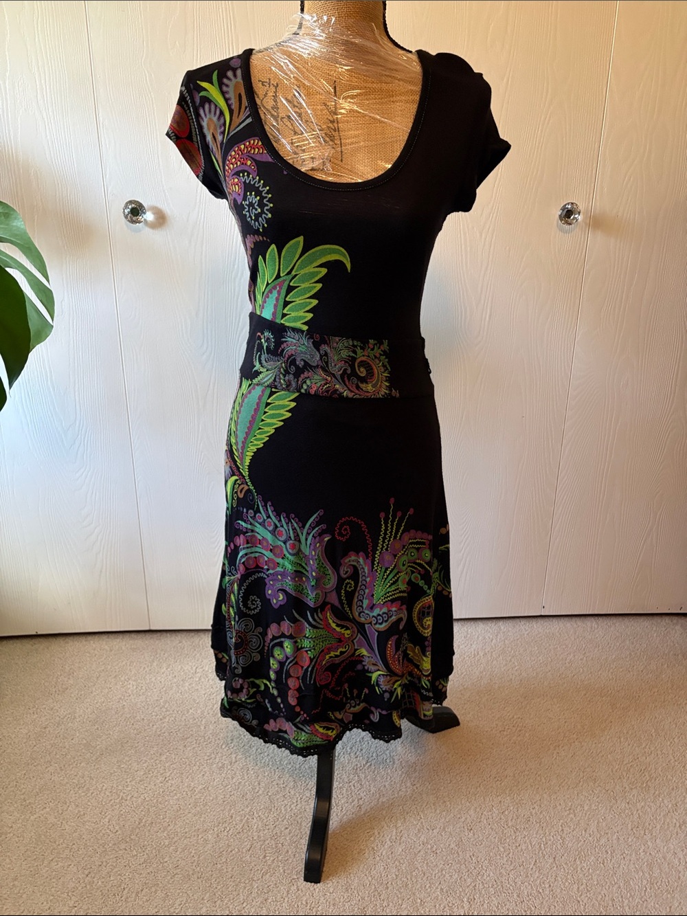 Desigual Black Floral Paisley Fit-&-Flare Skirted Dress